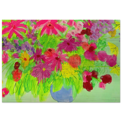 Blue Vase, Many Flowers - Naïve Art Primitivism, Pop Art - Walasse Ting Brushed Aluminum Print - 70x100 cm / 28x40 inches | Walasse Ting Aluminum Print | Walasse Ting Prints