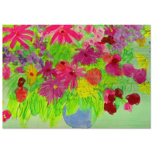 Blue Vase, Many Flowers - Naïve Art Primitivism, Pop Art - Walasse Ting Brushed Aluminum Print - 70x100 cm / 28x40 inches | Walasse Ting Aluminum Print | Walasse Ting Prints