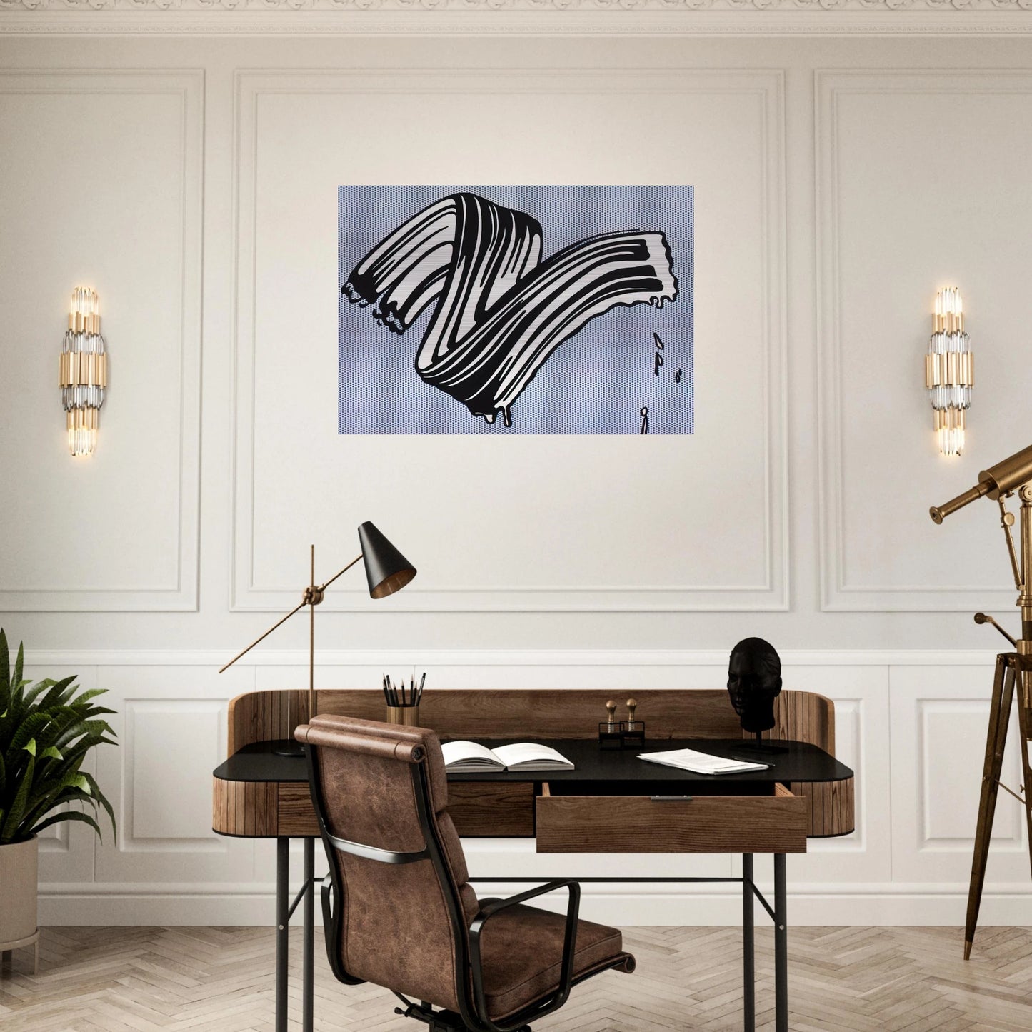 WHITE BRUSHSTROKE I 1965 - Roy Lichtenstein Brushed Aluminum Print - 70x100 cm / 28x40 inches | Roy Lichtenstein Aluminum Print | Roy Lichtenstein Prints