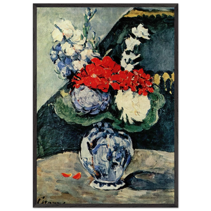 Still life Delft vase with flowers - Paul Cezanne 70x100 cm / 28x40 inches Framed Art Print – Black Wooden Frame