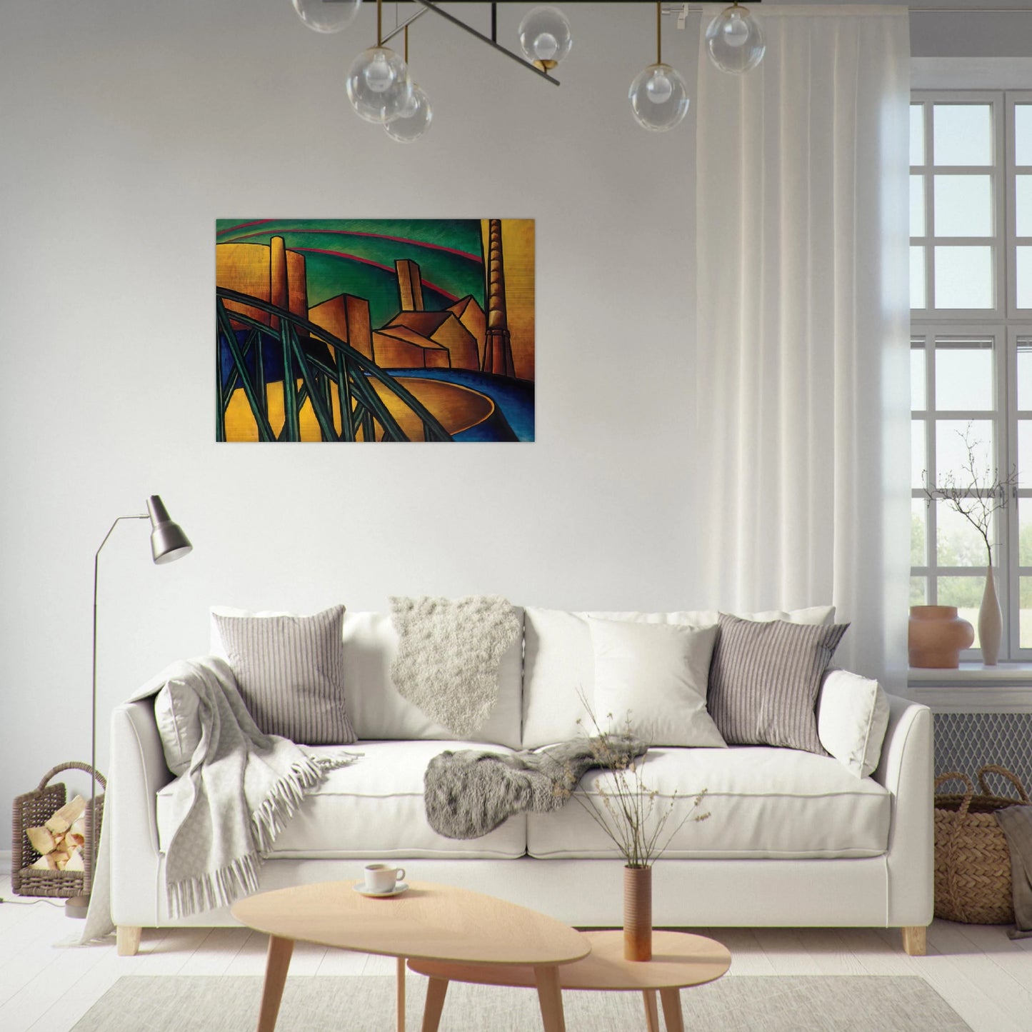 Landscape with Bridge at Óbuda Hajógyár - Laszlo Moholy-Nagy Brushed Aluminum Print - 70x100 cm / 28x40 inches | Laszlo Moholy-Nagy Aluminum Print | Laszlo Moholy-Nagy Prints