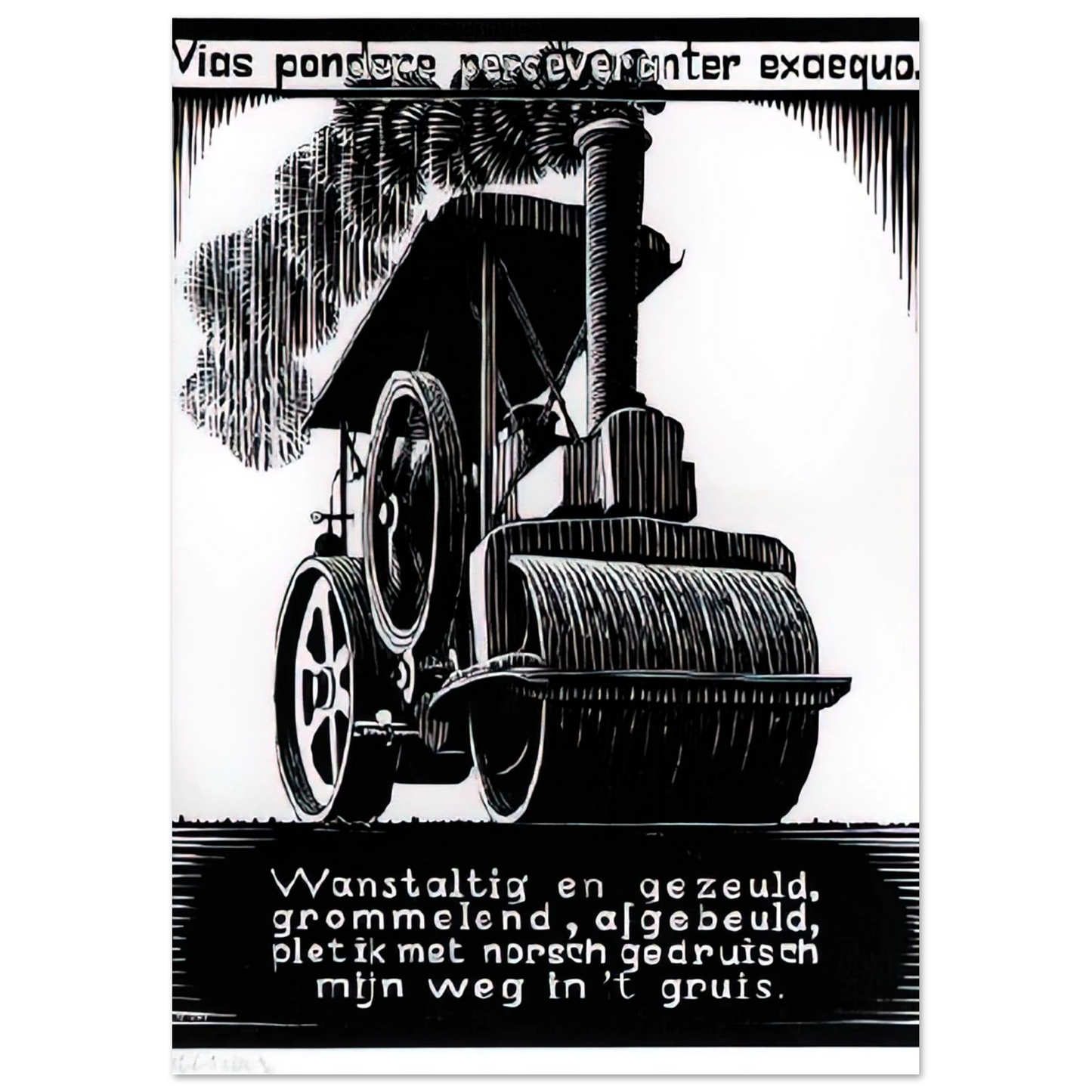 MC Escher - EMBLEMATA STEAMROLLER Wall Art - 30x40 cm / 12x16 inches - Premium Wooden Framed Poster With Fine Art Paper-canvas - White frame