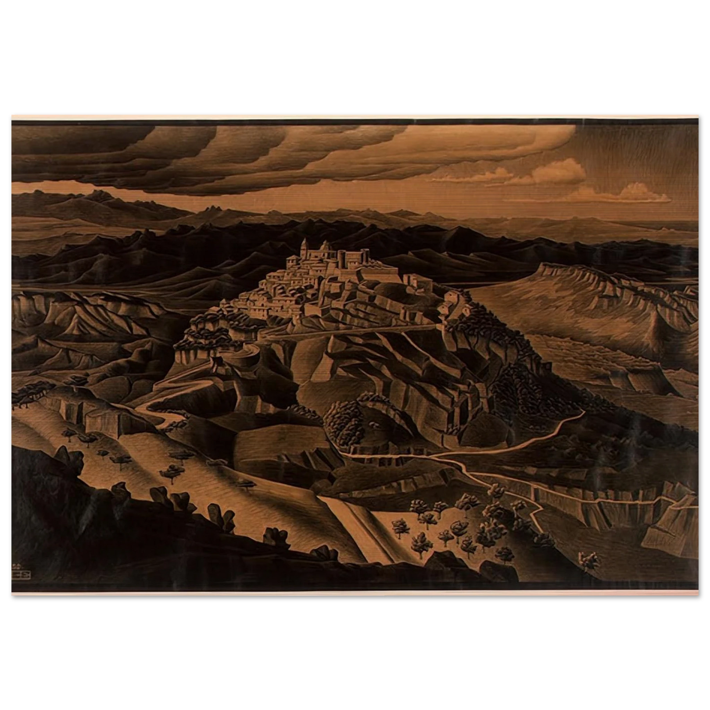 ITALIAN TOWN - MC Escher Brushed Aluminum Print - 70x100 cm / 28x40 inches | MC Escher Aluminum Print | MC Escher Prints