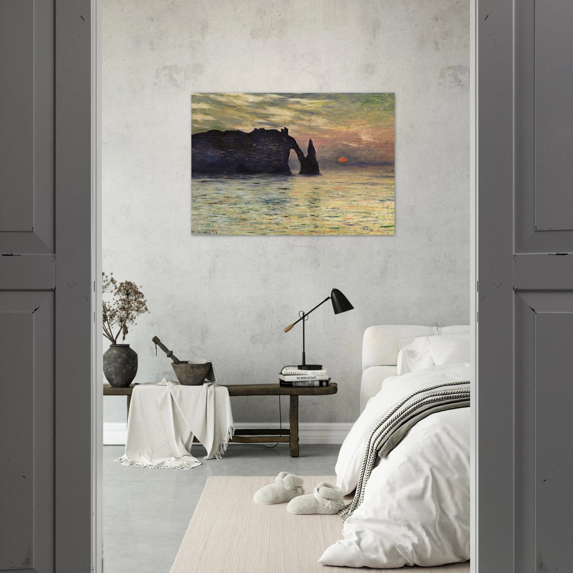 The Manneport, Cliff at Etretat, Sunset - claude monet Brushed Aluminum Print - 70x100 cm / 28x40 inches | claude monet Aluminum Print | claude monet Prints
