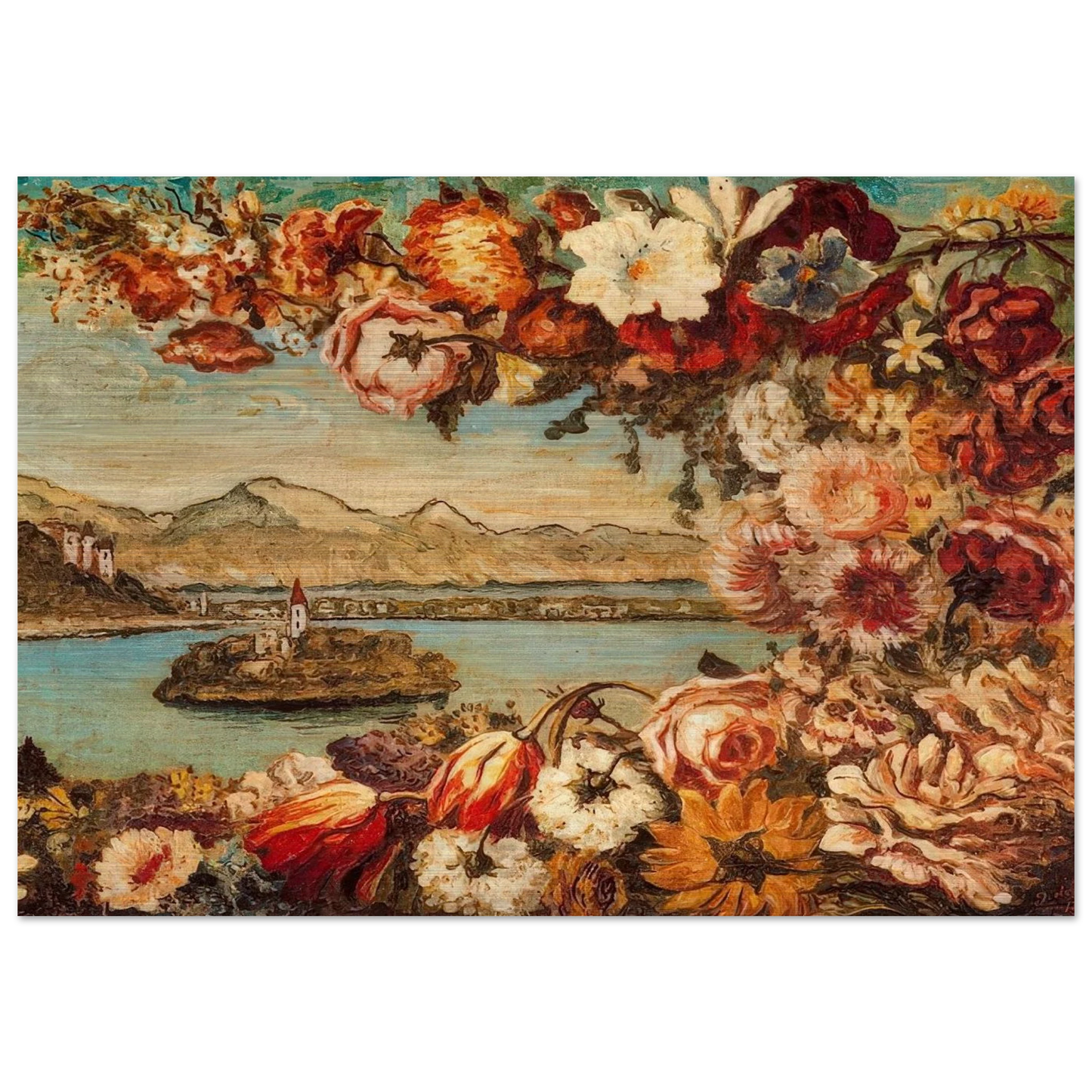ISLAND AND FLOWER GARLAND - Giorgio de Chirico Brushed Aluminum Print - 70x100 cm / 28x40 inches | Giorgio de Chirico Aluminum Print | Giorgio de Chirico Prints