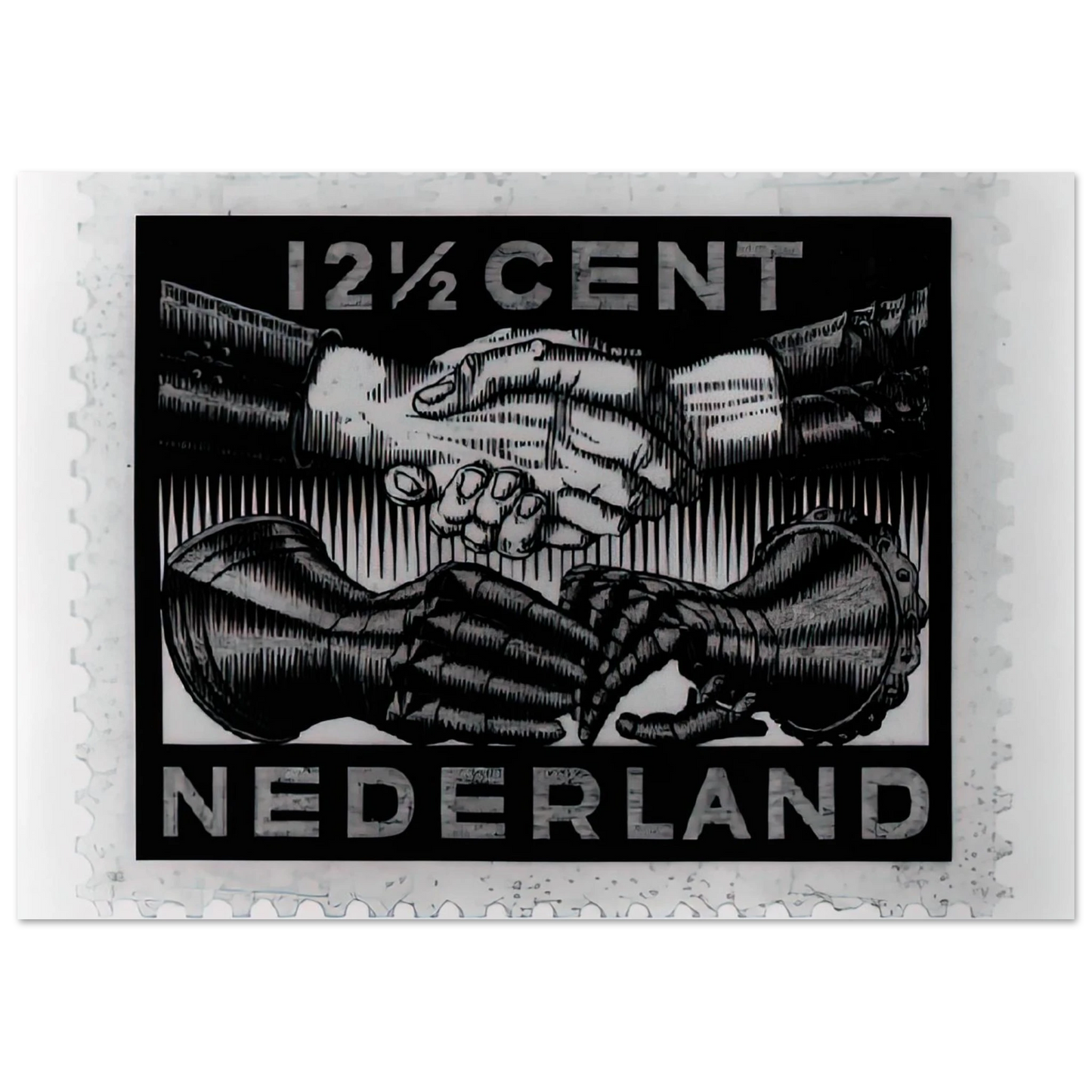 MC Escher - DESIGN FOR DUTCH PEASE POSTAGE STAMP MARCH 1932 1932 Wall Art - 21x29.7 cm / 8x12" - Premium Wooden Framed Poster With Fine Art Paper - White frame