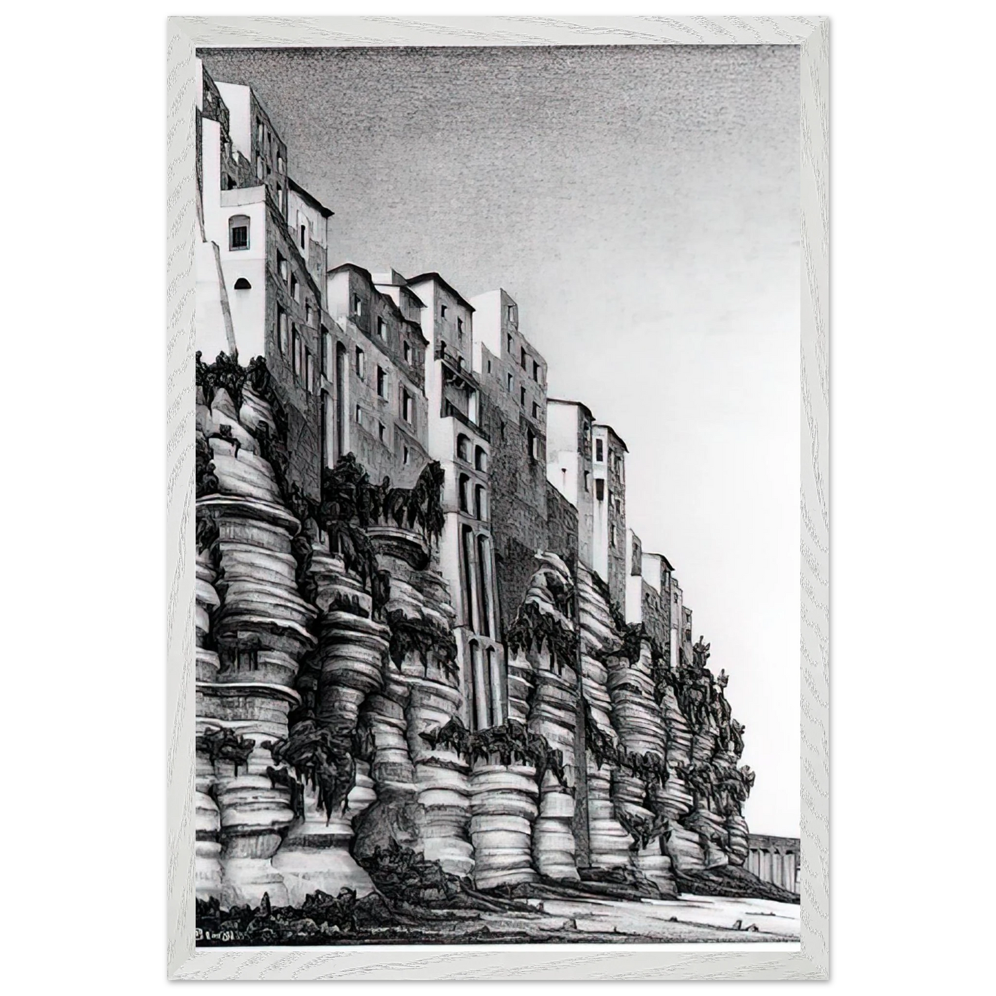 MC Escher - TROPEA CALABRIA Wall art - A2 (42 x 59.4  cm) - Premium Wooden Framed Poster With Fine Art Paper-canvas - Wood frame