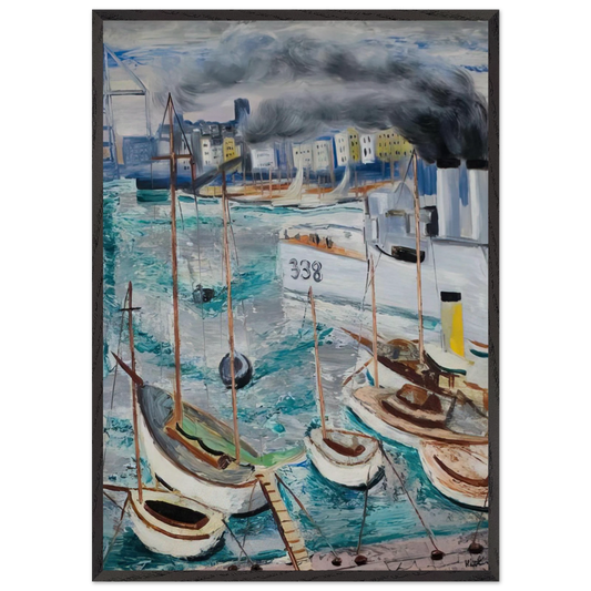 MARSEILLE PORT 1 - Moise Kisling 70x100 cm / 28x40 inches Framed Art Print – Black Wooden Frame