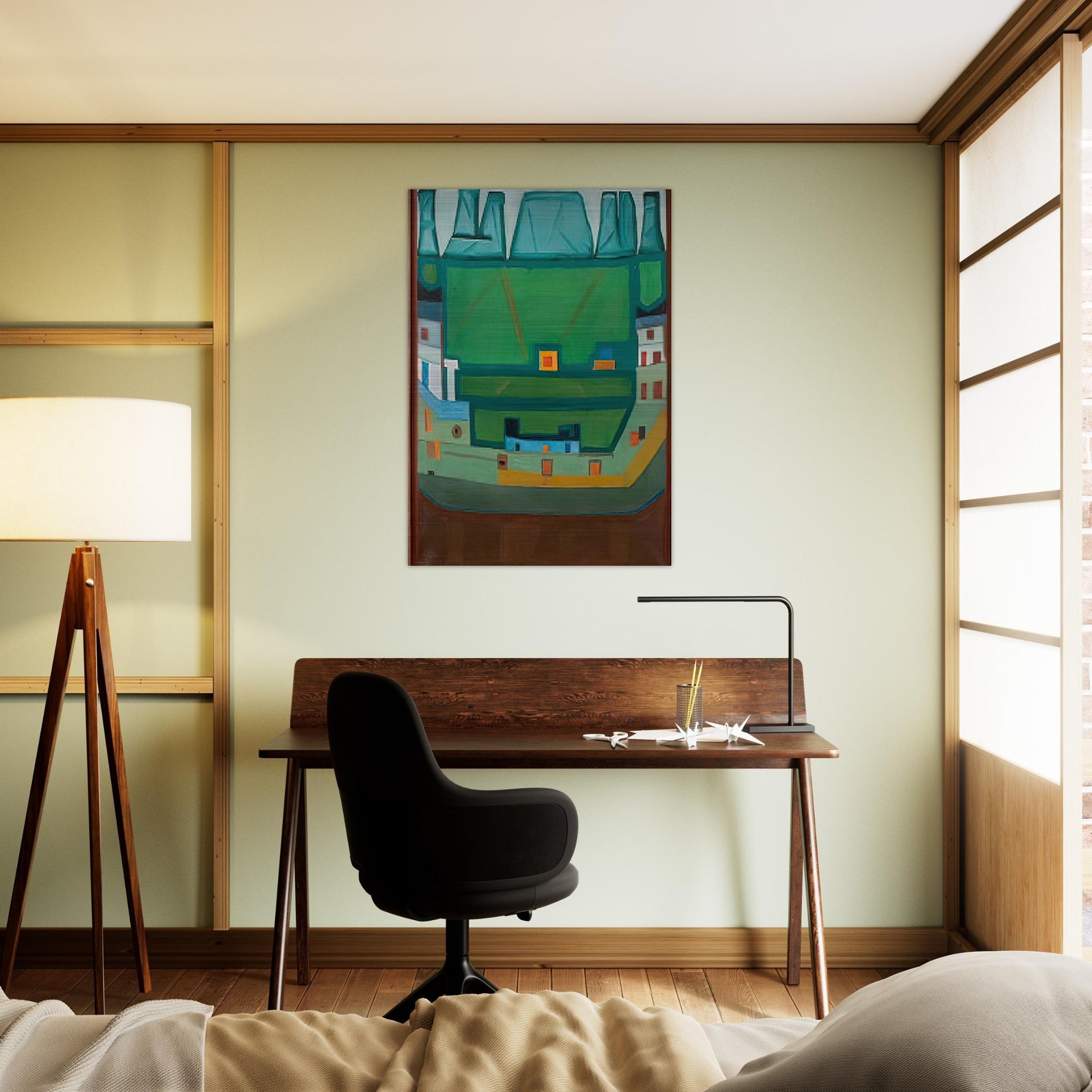 CITY AT THE FOOT OF THE MOUNTAINS LANDSCAPE - Jerzy Nowosielski Brushed Aluminum Print - 70x100 cm / 28x40 inches | Jerzy Nowosielski Aluminum Print | Jerzy Nowosielski Prints