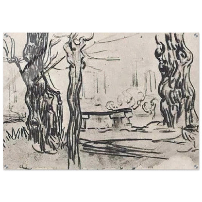 Garden of the Asylum and Tree Trunks and a Stone Bench - Vincent van Gogh Acrylic Print - 70x100 cm / 28x40″ inches | Vincent van Gogh Wall Art | Vincent van Gogh Prints