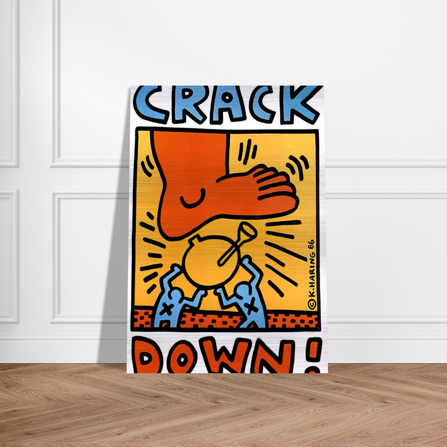 CRACK DOWN 1986 - Keith Haring Brushed Aluminum Print - 70x100 cm / 28x40 inches | Keith Haring Aluminum Print | Keith Haring Prints