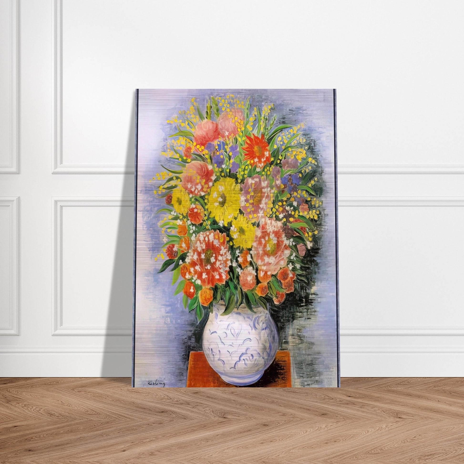 BOUQUET OF VARIOUS FLOWERS AND MIMOSA - Moise Kisling Brushed Aluminum Print - 70x100 cm / 28x40 inches | Moise Kisling Aluminum Print | Moise Kisling Prints