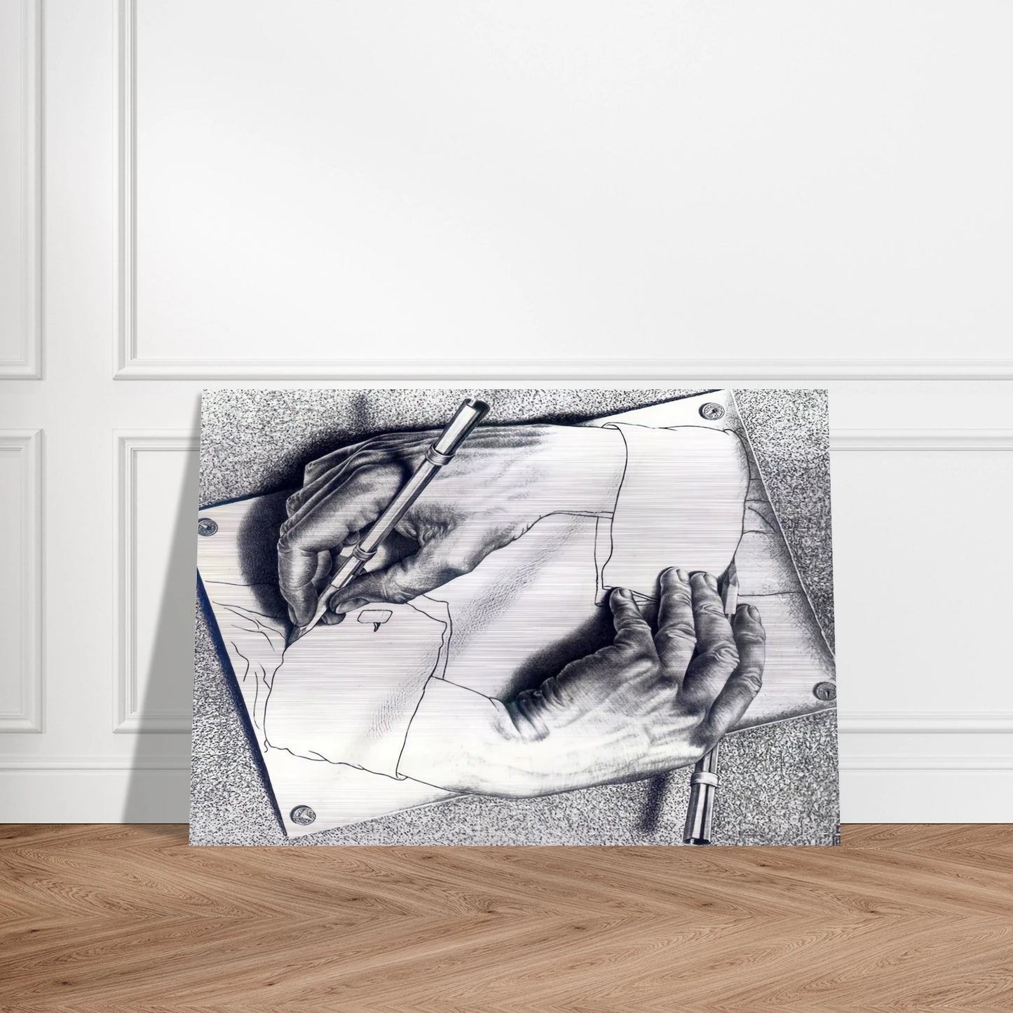 DRAWING HANDS - MC Escher Brushed Aluminum Print - 70x100 cm / 28x40 inches | MC Escher Aluminum Print | MC Escher Prints | Maurits Cornelis Escher Prints
