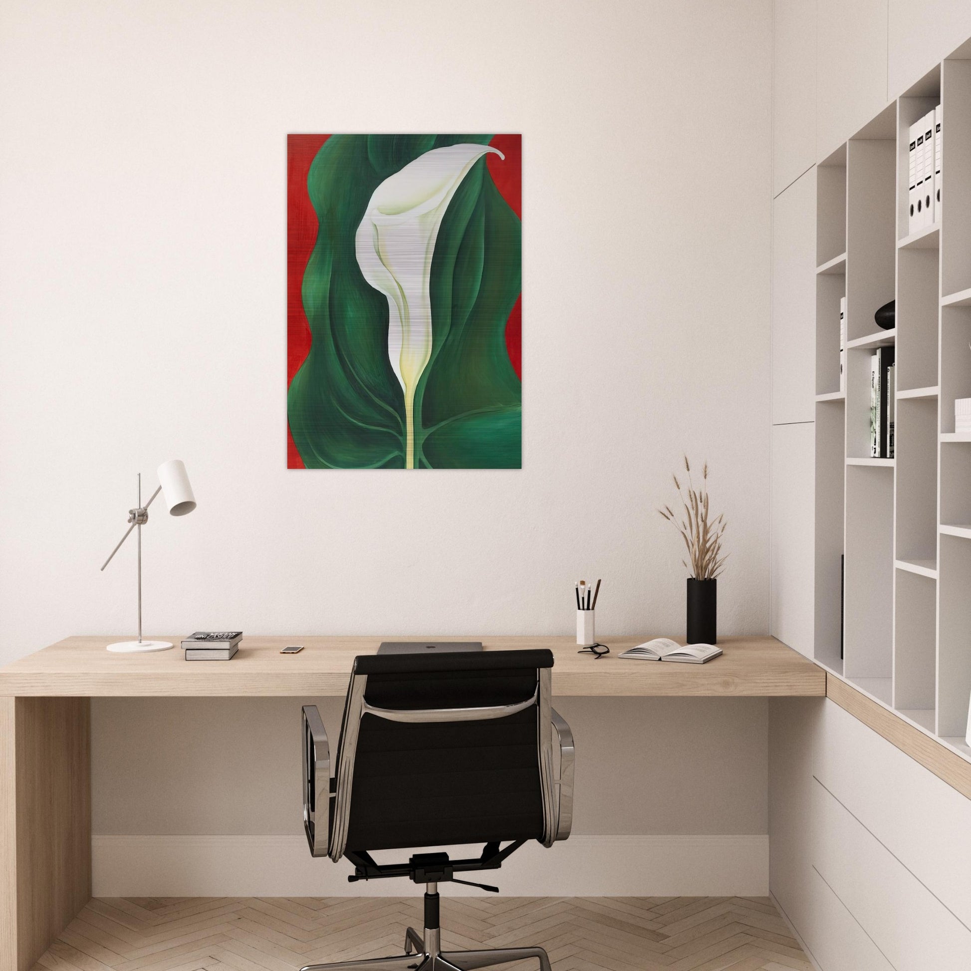 Single Calla Lily  Red  - Georgia O'Keeffe Brushed Aluminum Print - 70x100 cm / 28x40 inches | Georgia O'Keeffe Aluminum Print | Georgia O'Keeffe Prints