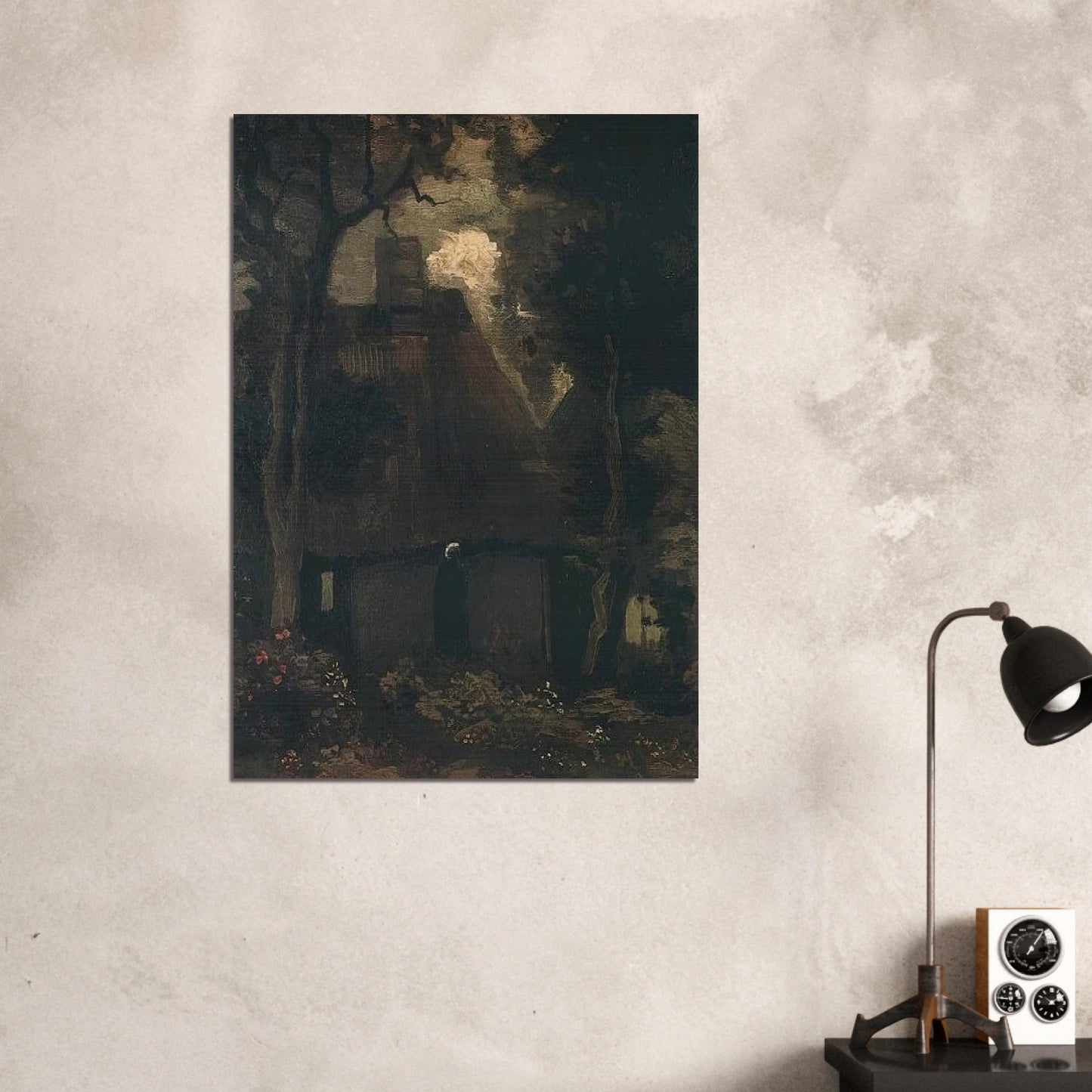 Cottage with Trees and Peasant Woman - Vincent van Gogh Brushed Aluminum Print - 70x100 cm / 28x40 inches | Vincent van Gogh Aluminum Print | Vincent van Gogh Prints