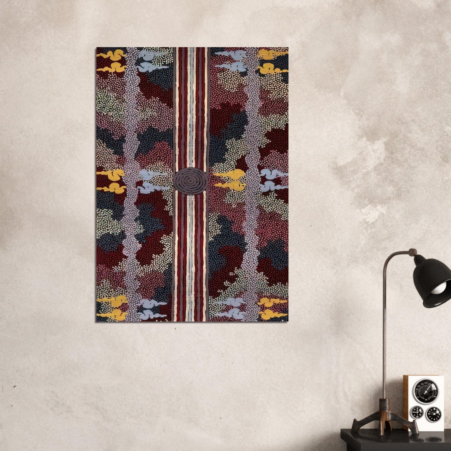 Corkwood Dreaming - 1996 - Clifford Possum Tjapaltjarri Brushed Aluminum Print - 70x100 cm / 28x40 inches | Clifford Possum Tjapaltjarri Aluminum Print | Clifford Possum Tjapaltjarri Prints