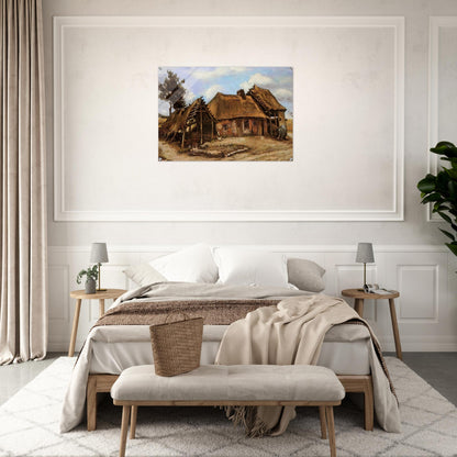 Cottage with Decrepit Barn and Stooping Woman - Vincent van Gogh Acrylic Print - 70x100 cm / 28x40″ inches