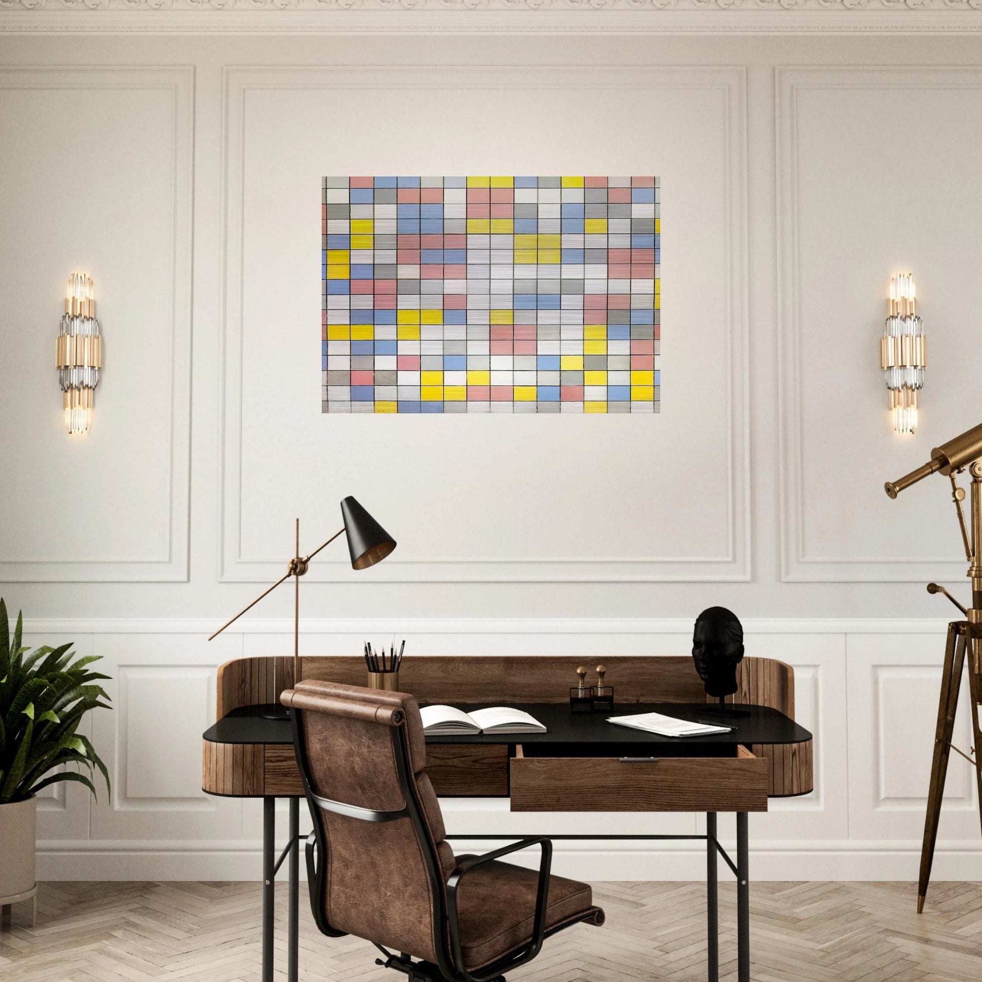 Composition with Grid IX - Piet Mondrian Brushed Aluminum Print - 70x100 cm / 28x40 inches | Piet Mondrian Aluminum Print | Piet Mondrian Prints