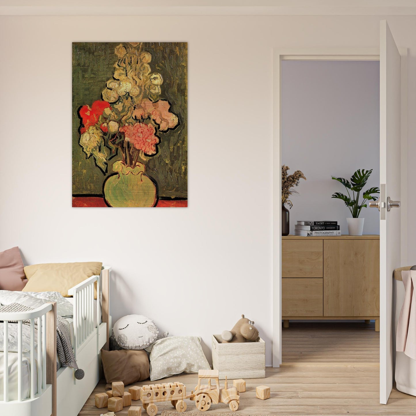 Still Life Vase with Rose-Mallows - Vincent van Gogh Brushed Aluminum Print - 70x100 cm / 28x40 inches | Vincent van Gogh Aluminum Print | Vincent van Gogh Prints