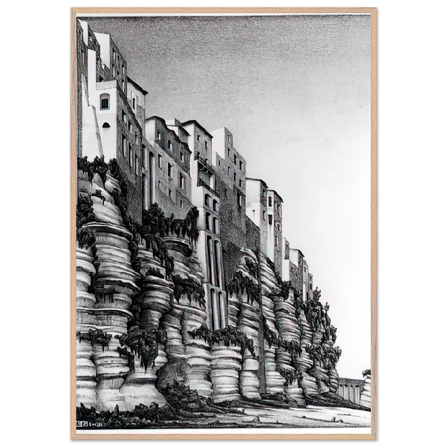 MC Escher - TROPEA CALABRIA Wall art - 60x80 cm / 24x32 inches - Premium Wooden Framed Poster With Fine Art Paper-canvas - White frame