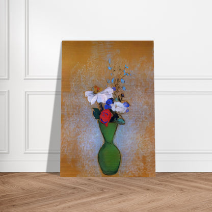 ROSE PEONY AND CORNFLOWERS IN A GREEN VASE - Odilon Redon Brushed Aluminum Print - 70x100 cm / 28x40 inches | Odilon Redon Aluminum Print | Odilon Redon Prints