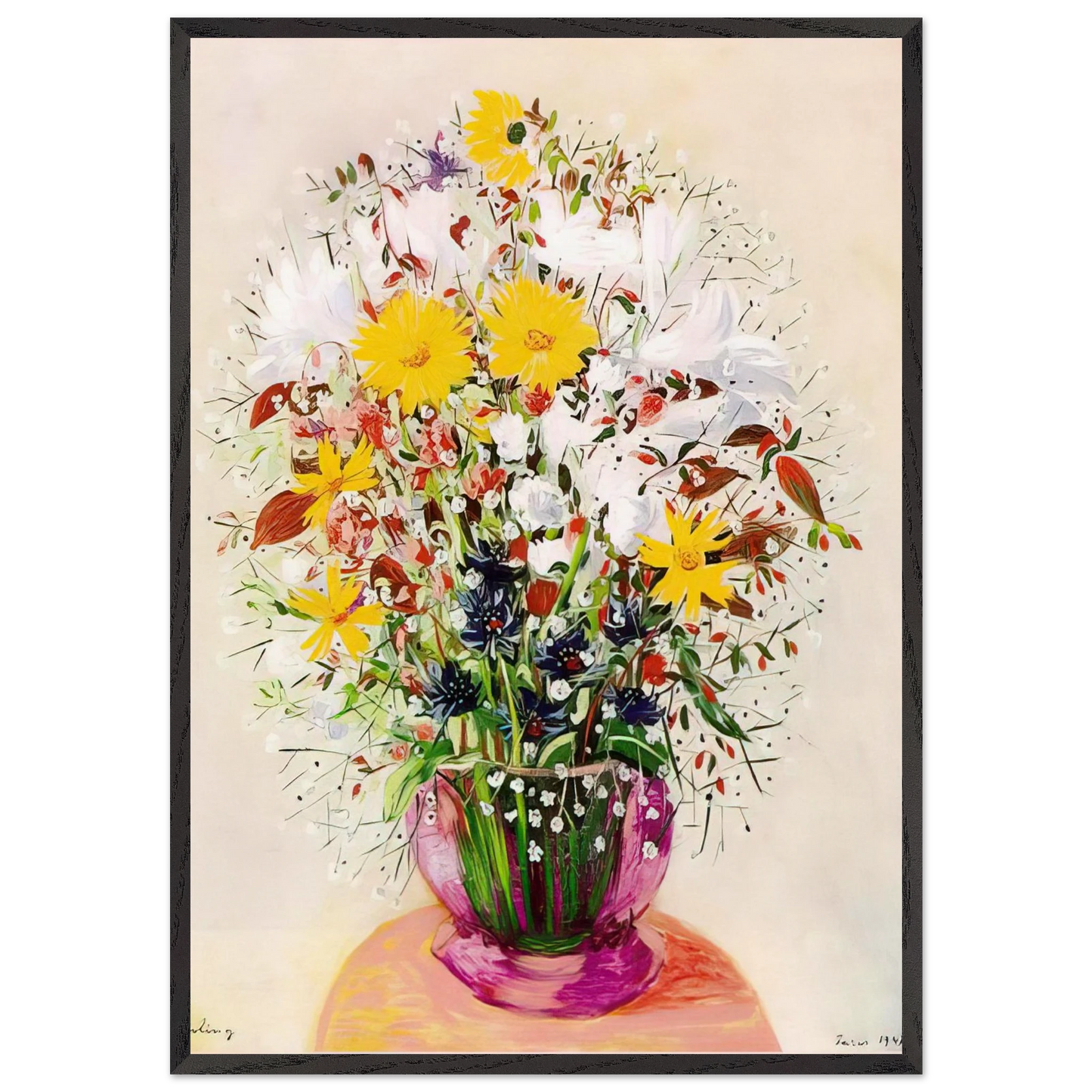 BOUQUET OF FLOWERS N2 - Moise Kisling 70x100 cm / 28x40 inches Framed Art Print – Black Wooden Frame