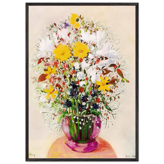 BOUQUET OF FLOWERS N2 - Moise Kisling 70x100 cm / 28x40 inches Framed Art Print – Black Wooden Frame
