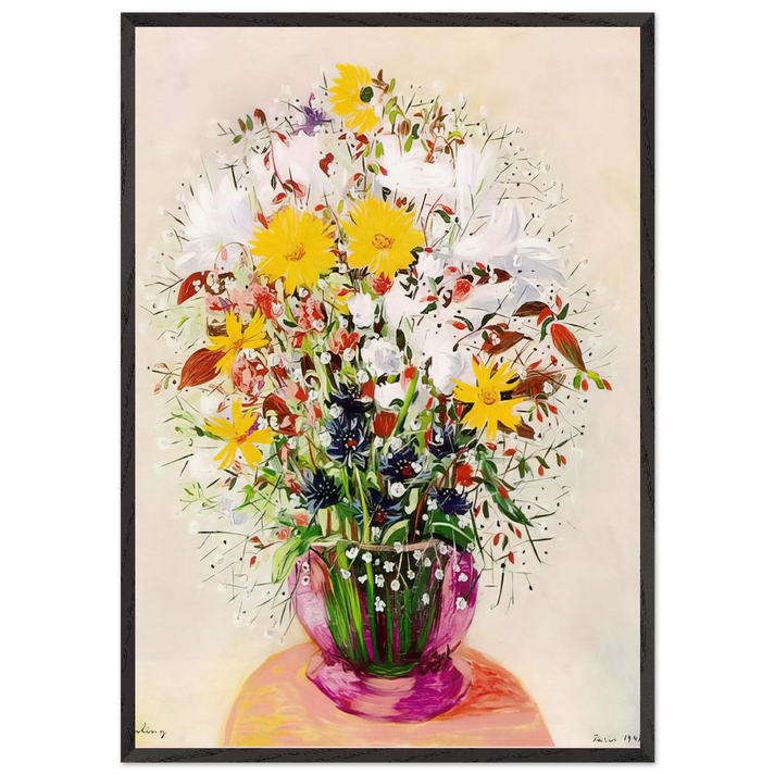BOUQUET OF FLOWERS N2 - Moise Kisling 70x100 cm / 28x40 inches Framed Art Print – Black Wooden Frame
