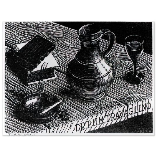 MC Escher - BOOKPLATE DR P H M TRAVAGLINO Wall Art - 21x29.7 cm / 8x12" - Fine Art Poster-canvas - -
