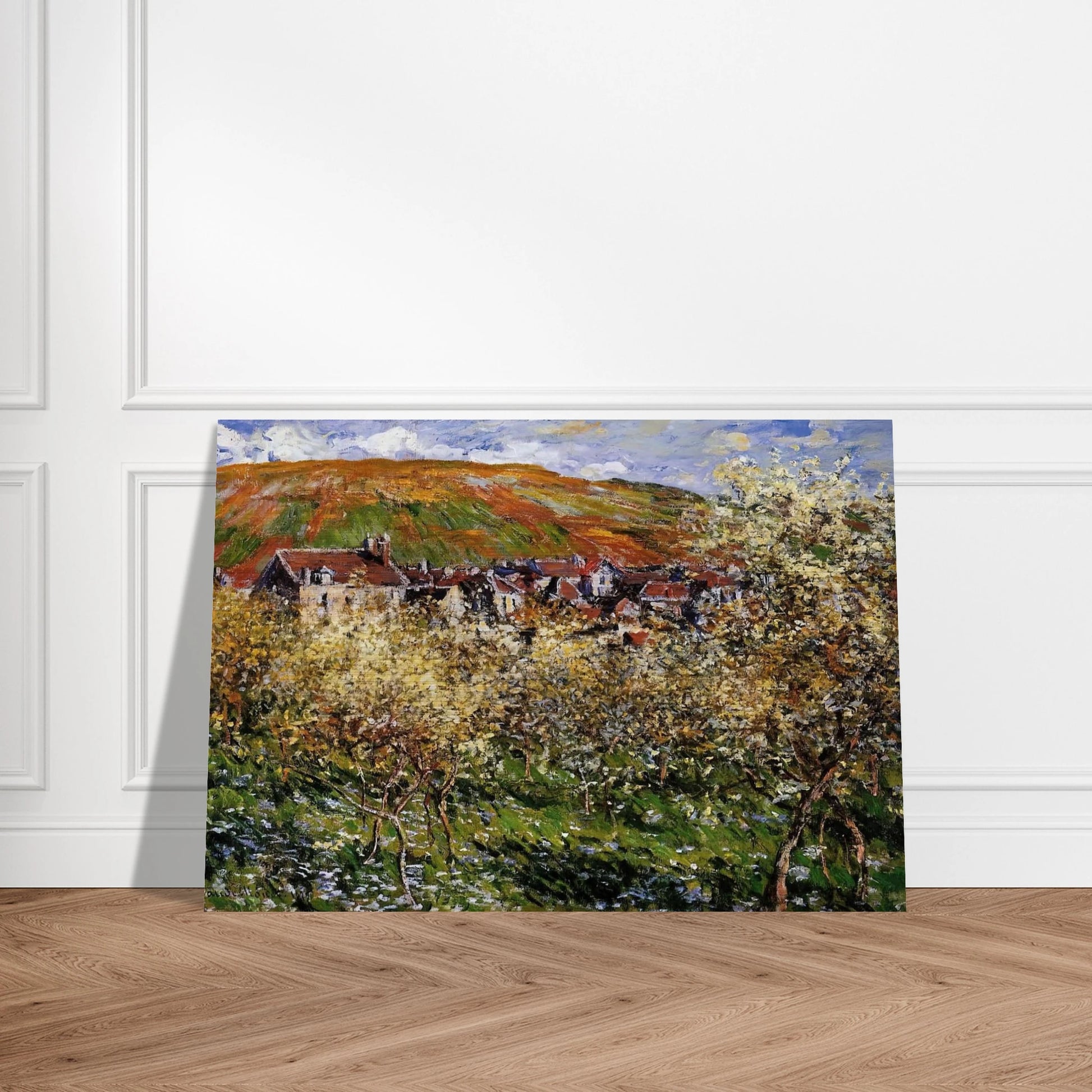 Plum Trees in Blossom at Vetheuil - claude monet Brushed Aluminum Print - 70x100 cm / 28x40 inches | claude monet Aluminum Print | claude monet Prints