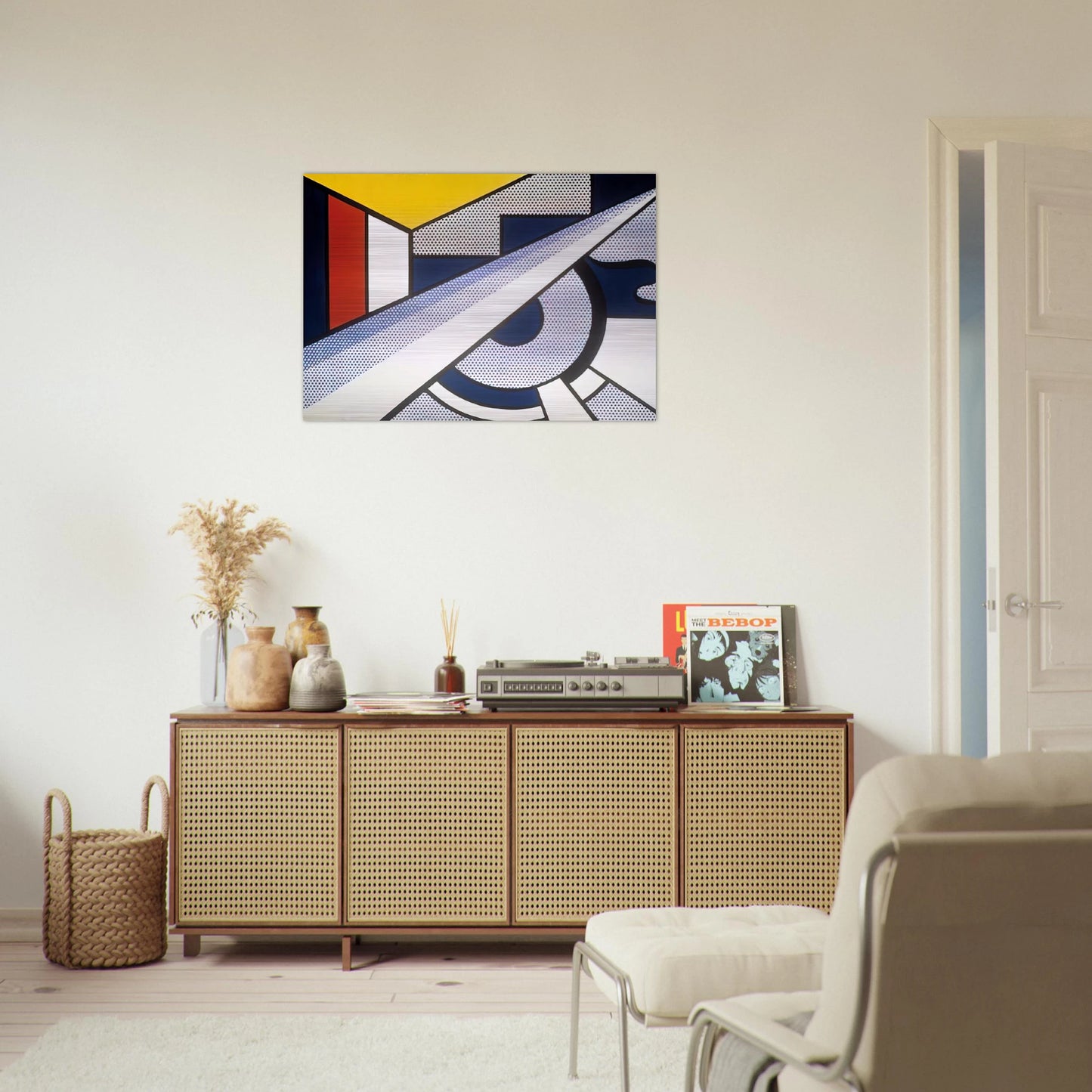 MODERN PAINTING WITH WEDGE 1967 - Roy Lichtenstein Brushed Aluminum Print - 70x100 cm / 28x40 inches | Roy Lichtenstein Aluminum Print | Roy Lichtenstein Prints
