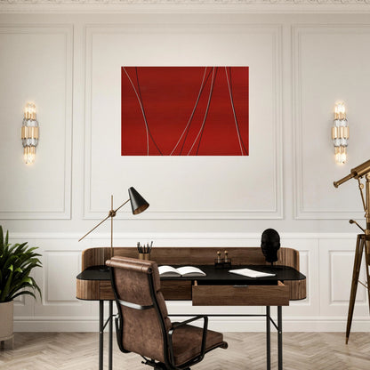 Untitled Black and White Lines on Red Background - 1965 - Lorser Feitelson Brushed Aluminum Print - 70x100 cm / 28x40 inches | Lorser Feitelson Aluminum Print | Lorser Feitelson Prints