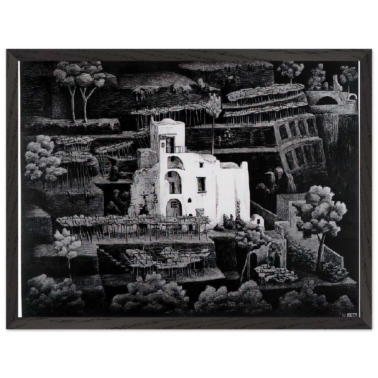 MC Escher - FARMHOUSE RAVELLO Wall Art - 30x40 cm / 12x16 inches - Fine Art Poster - -