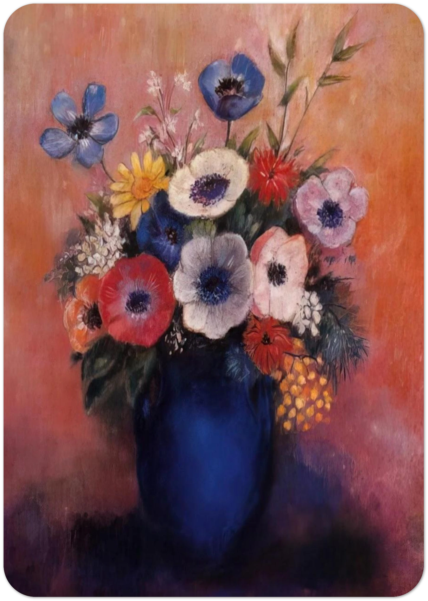 BOUQUET OF FLOWERS IN A BLUE VASE 1 By Odilon Redon Pack of 10 Post Cards | Odilon Redon Post Cards | A6 (10.5 x 14.8 cm) - 4.1 x 5.8 inches