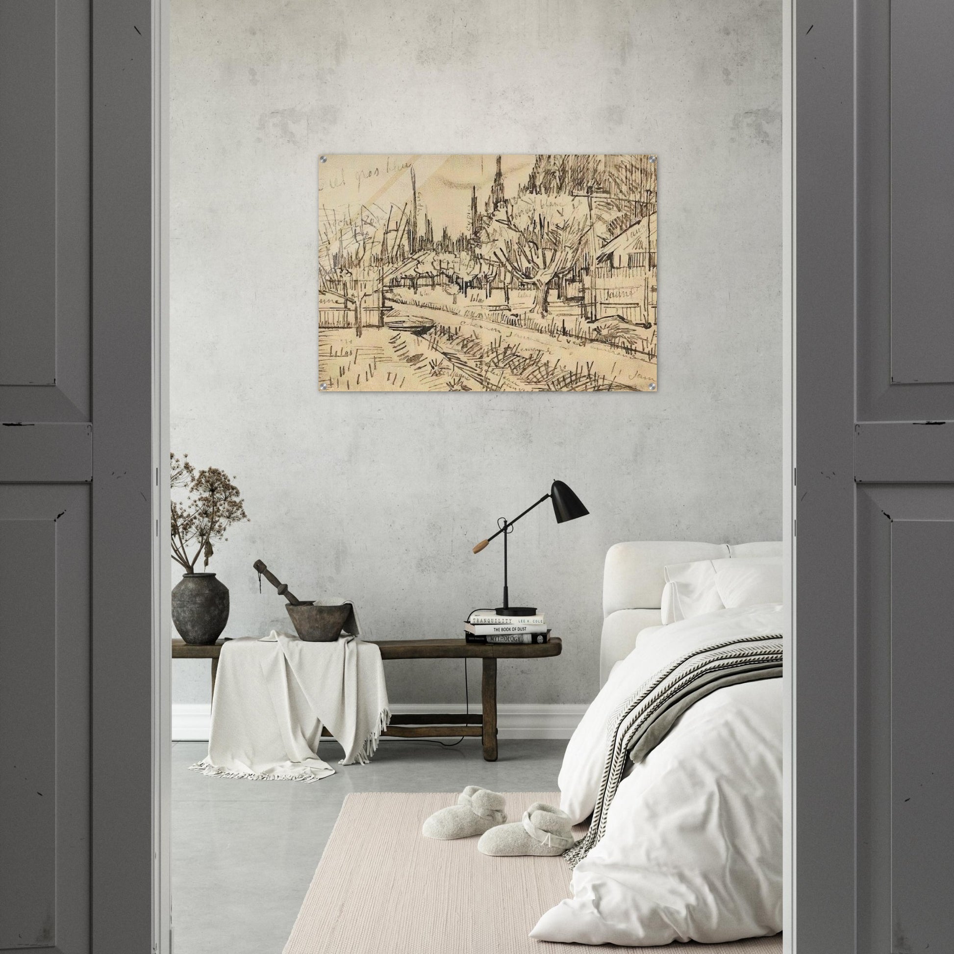 Orchard Surrounded by Cypresses - Vincent van Gogh Acrylic Print - 70x100 cm / 28x40″ inches | Vincent van Gogh Wall Art | Vincent van Gogh Prints