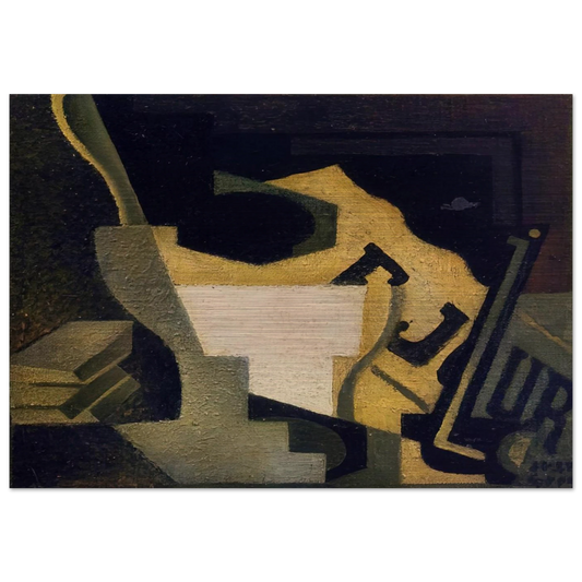 STILL LIFE WITH NEWSPAPER 1918 - Juan Gris Brushed Aluminum Print - 70x100 cm / 28x40 inches | Juan Gris Aluminum Print | Juan Gris Prints