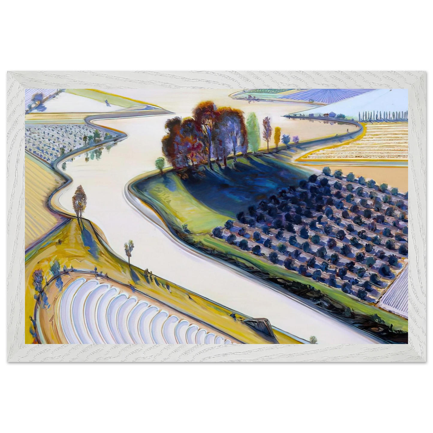 Wayne Thiebaud - Flatland River - 1997 Wall Art - 30x40 cm / 12x16 inches - Premium Wooden Framed Poster With Fine Art Paper-canvas - Black frame