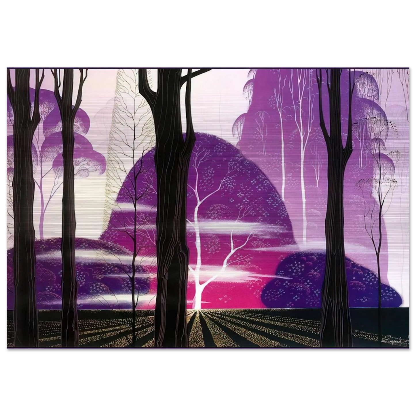 Purple Dawn - Eyvind Earle Brushed Aluminum Print - 70x100 cm / 28x40 inches | Eyvind Earle Aluminum Print | Eyvind Earle Prints