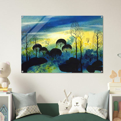 Pastures Through the Fog - Eyvind Earle Acrylic Print - 70x100 cm / 28x40″ inches