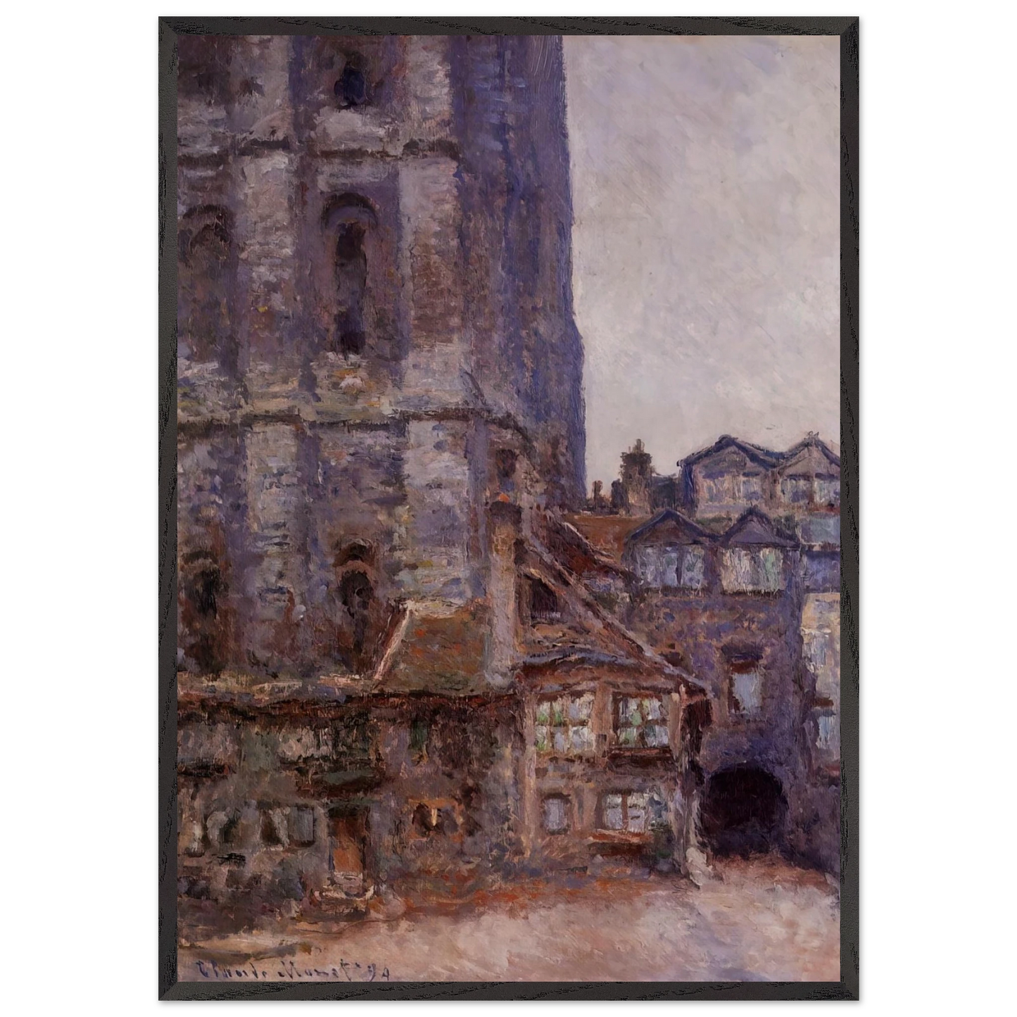 The Cour dAlbane Grey Weather - claude monet 70x100 cm / 28x40 inches Framed Art Print – Black Wooden Frame