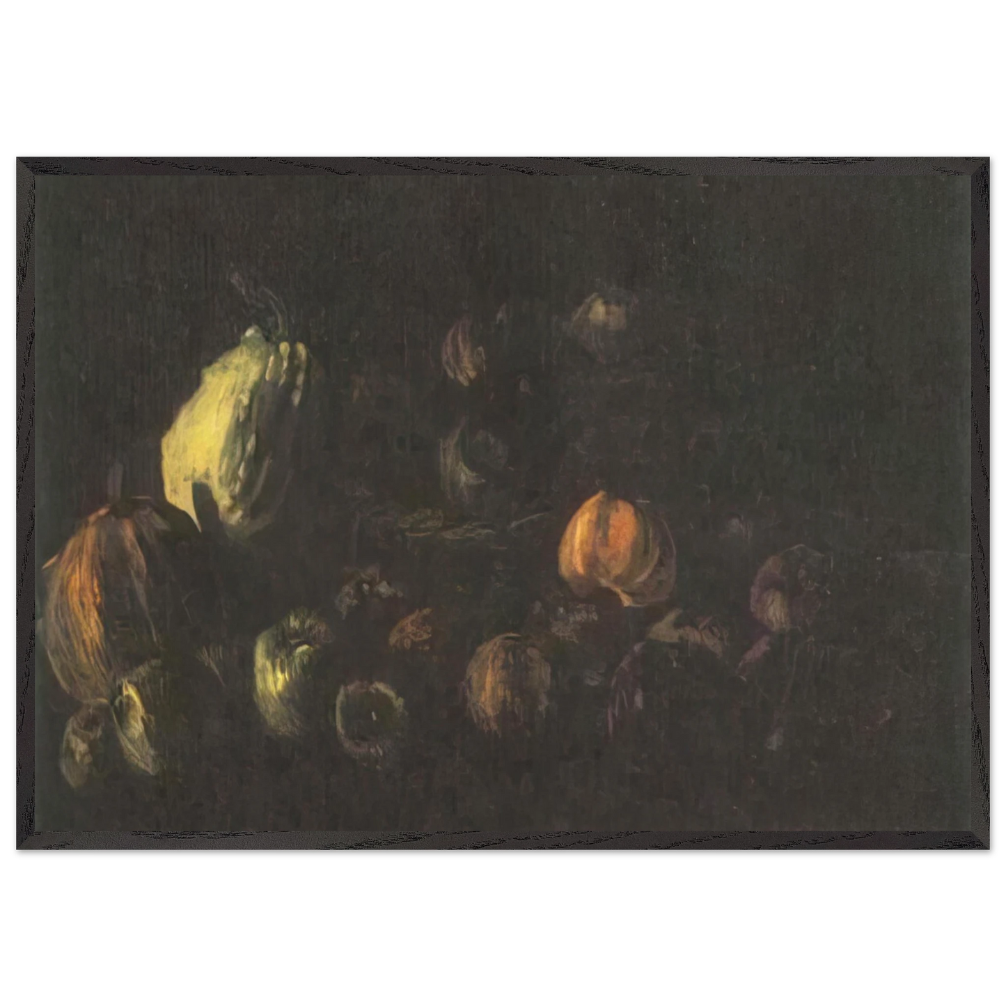 Still life with a basket of apples and two pumpkins - Vincent van Gogh 70x100 cm / 28x40 inches Framed Art Print – Black Wooden Frame