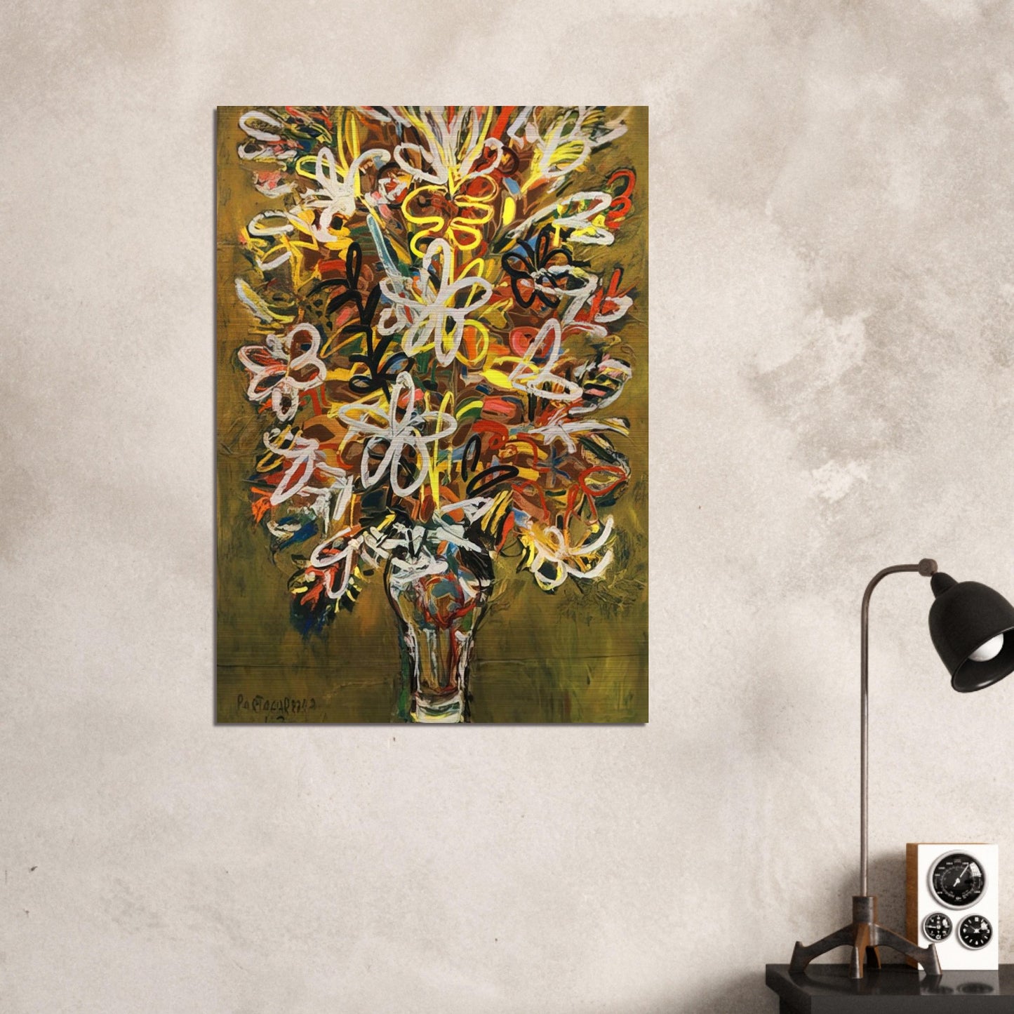 FLOWER VASE 1963 - Rene Portocarrero Brushed Aluminum Print - 70x100 cm / 28x40 inches | Rene Portocarrero Aluminum Print | Rene Portocarrero Prints