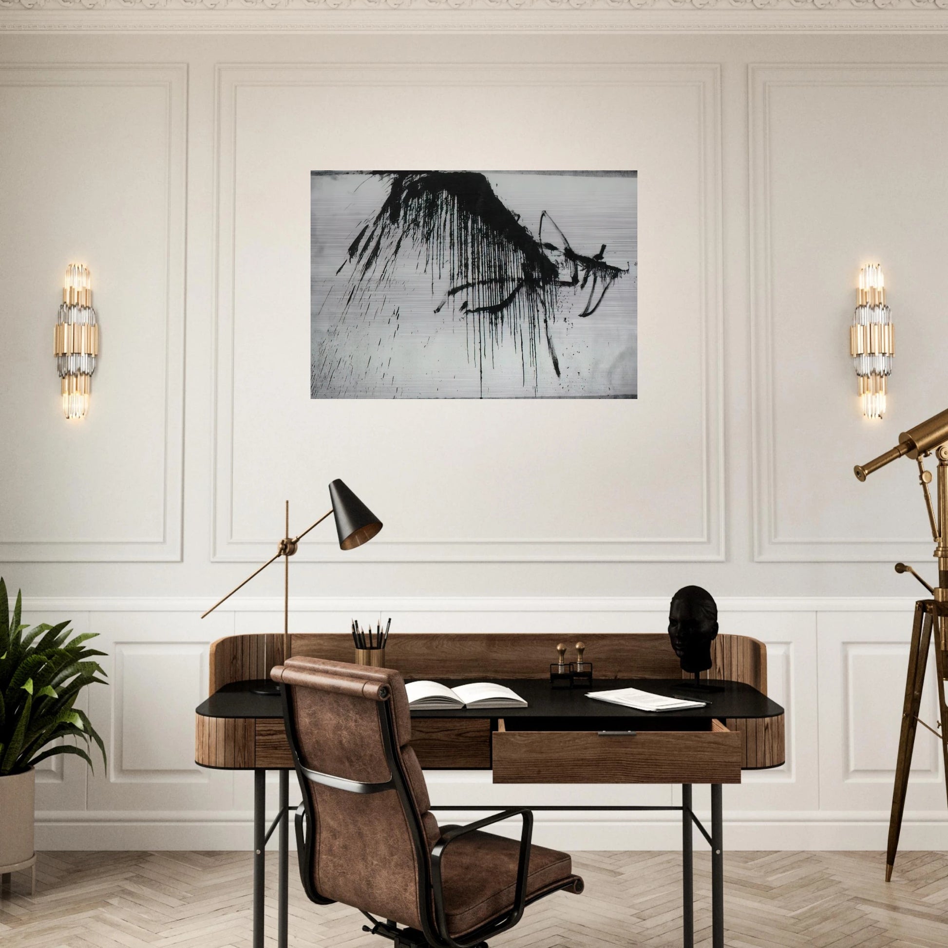 NIGHT IN THE HOTEL ABSTRACT IN BLACK AND WHITE - Salvador Dali Brushed Aluminum Print - 70x100 cm / 28x40 inches | Salvador Dali Aluminum Print | Salvador Dali Prints