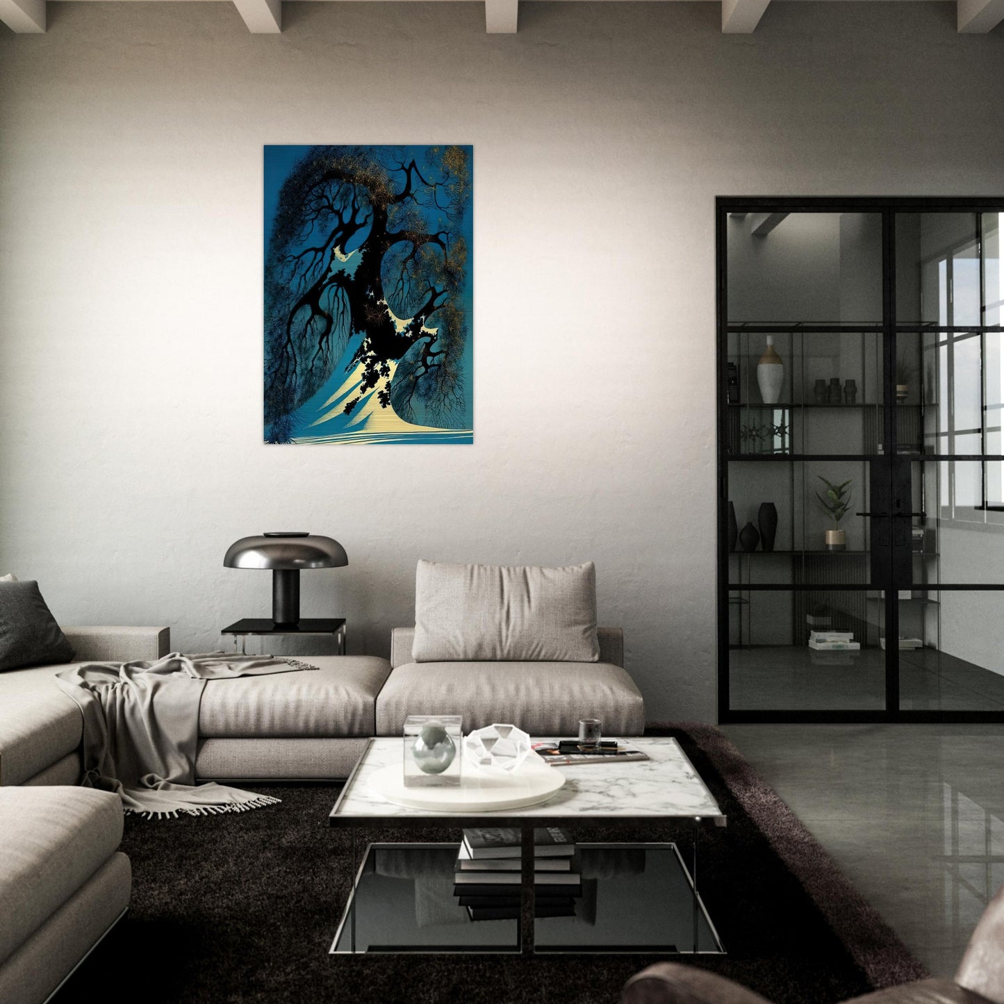 Winter Bonsai - Eyvind Earle Brushed Aluminum Print - 70x100 cm / 28x40 inches | Eyvind Earle Aluminum Print | Eyvind Earle Prints