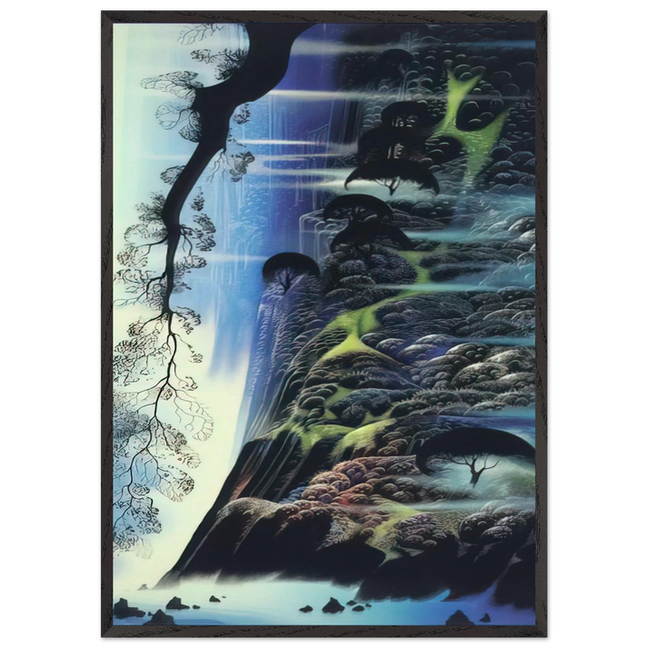 Steep Coast Line - Eyvind Earle 70x100 cm / 28x40 inches Framed Art Print – Black Wooden Frame