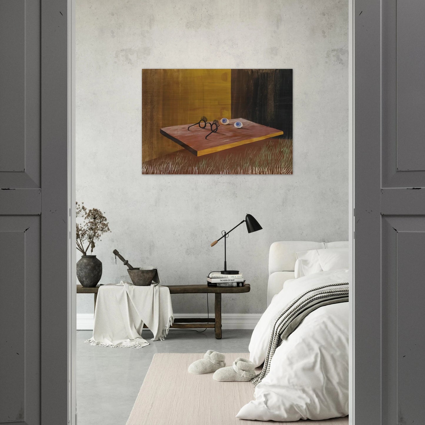 EYES ON THE TABLE 1938 - Remedios Varo Brushed Aluminum Print - 70x100 cm / 28x40 inches | Remedios Varo Aluminum Print | Remedios Varo Prints