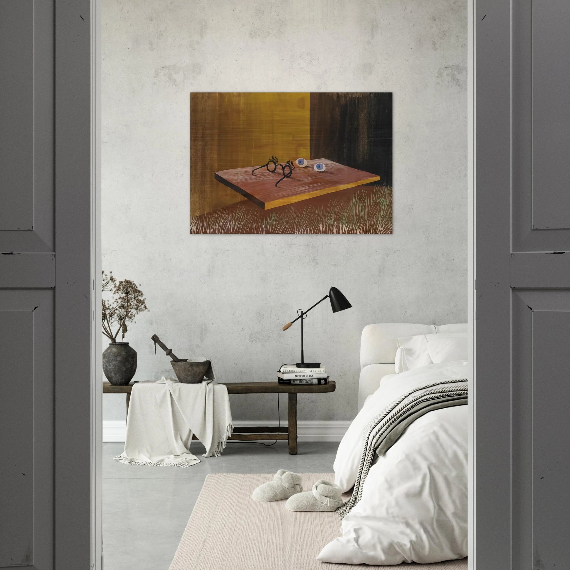 EYES ON THE TABLE 1938 - Remedios Varo Brushed Aluminum Print - 70x100 cm / 28x40 inches | Remedios Varo Aluminum Print | Remedios Varo Prints