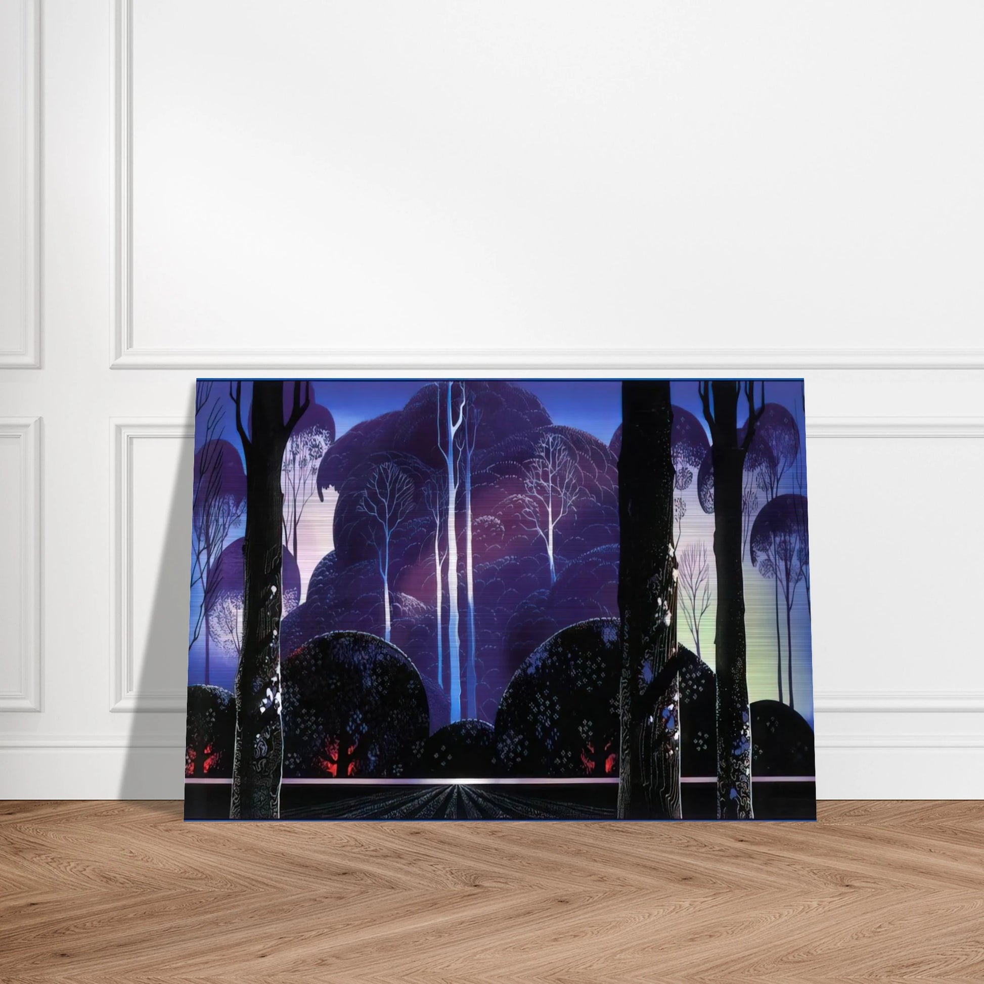 Purple Sunrise - Eyvind Earle Brushed Aluminum Print - 70x100 cm / 28x40 inches | Eyvind Earle Aluminum Print | Eyvind Earle Prints
