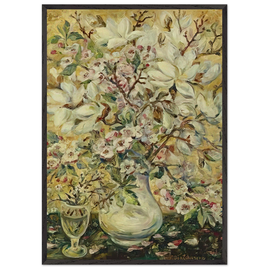 Flower vase - Post-Impressionism - Natalia Goncharova 70x100 cm / 28x40 inches Framed Art Print – Black Wooden Frame