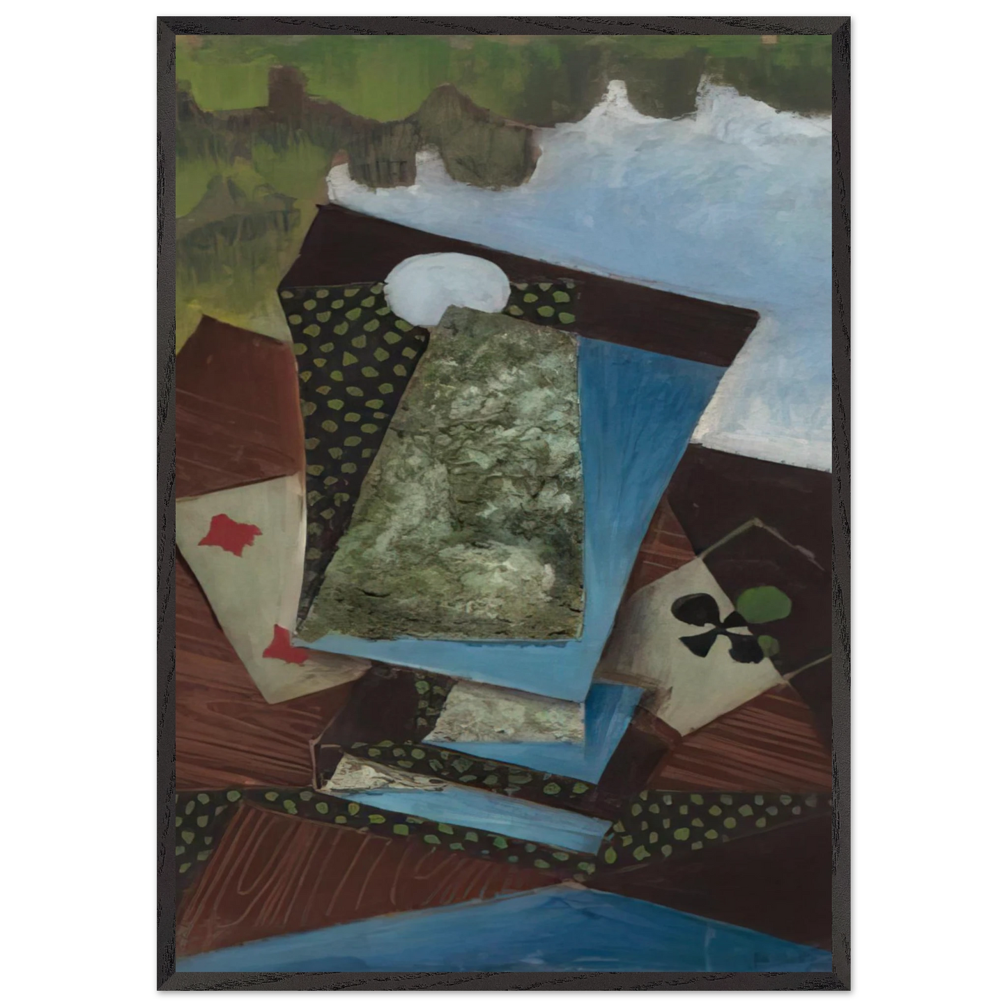 ACE OF CLUBS AND FOUR OF DIAMONDS - Juan Gris 70x100 cm / 28x40 inches Framed Art Print – Black Wooden Frame